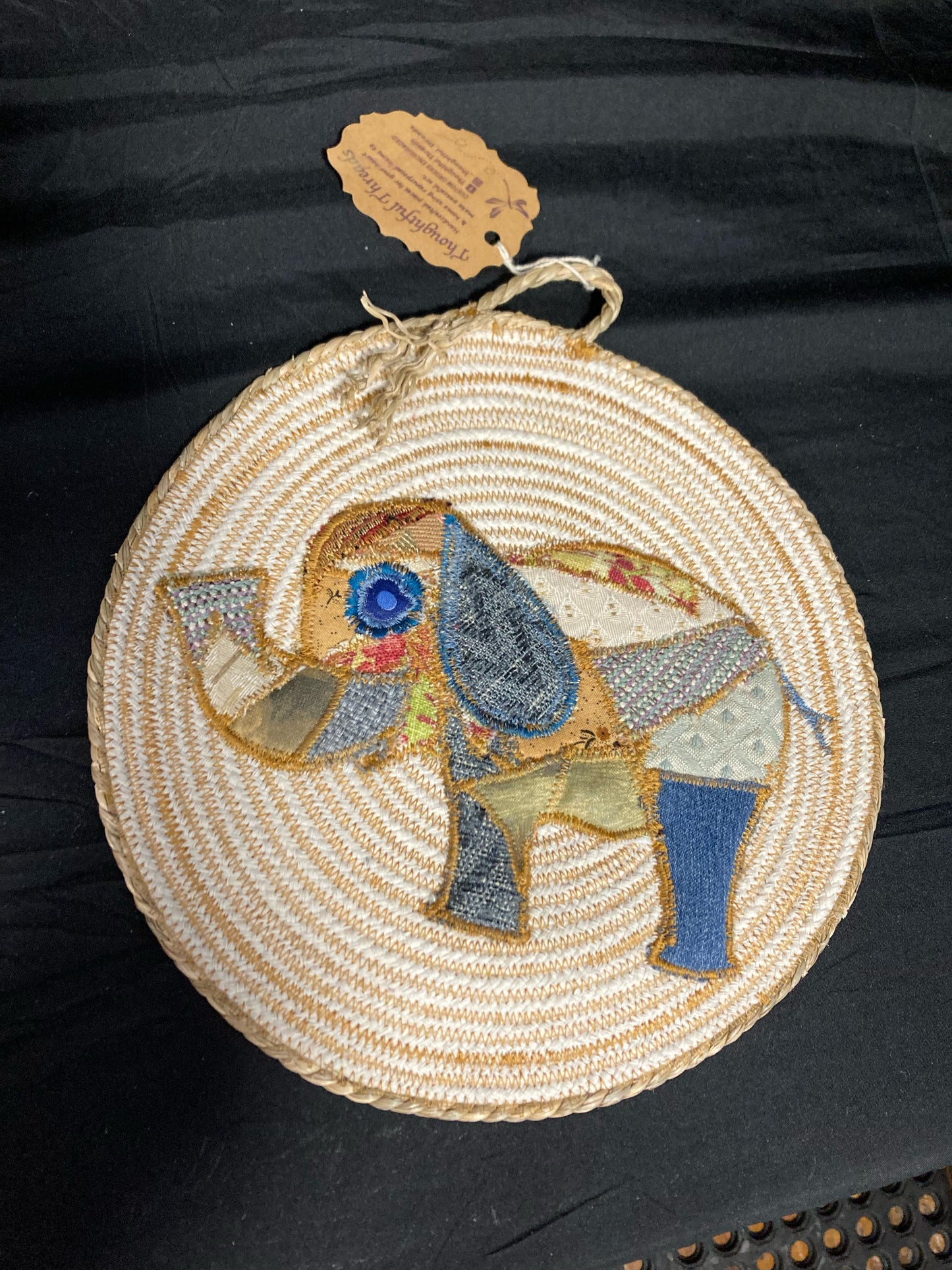 Custom Handcrafted Rope Trivet - Blue and Gray Elephant