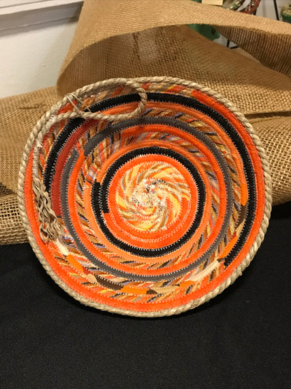 Custom Handcrafted Rope Basket - Orange Striped