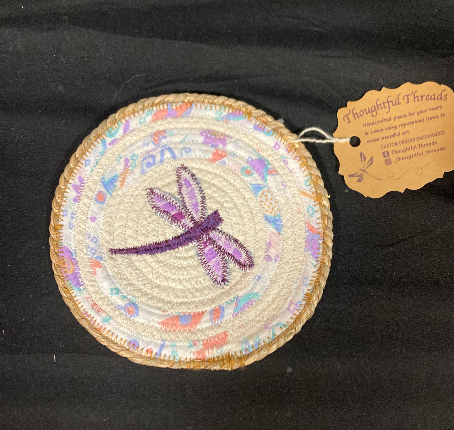 Custom Handcrafted Rope Coaster - Purple Dragonfly