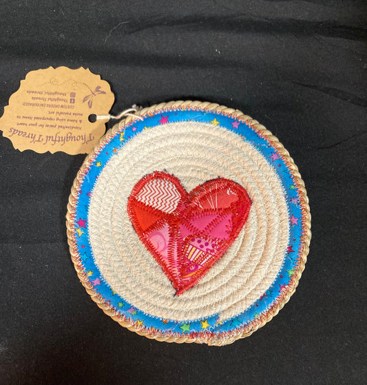 Custom Handcrafted Rope Coaster - Stars Border with Heart