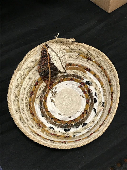 Custom Handcrafted Rope Basket - Plaid with Frayed Leaves Accent