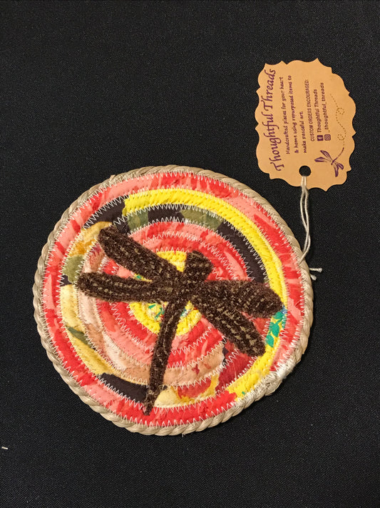 Custom Handcrafted Rope Coaster - Colorful with Dragonfly