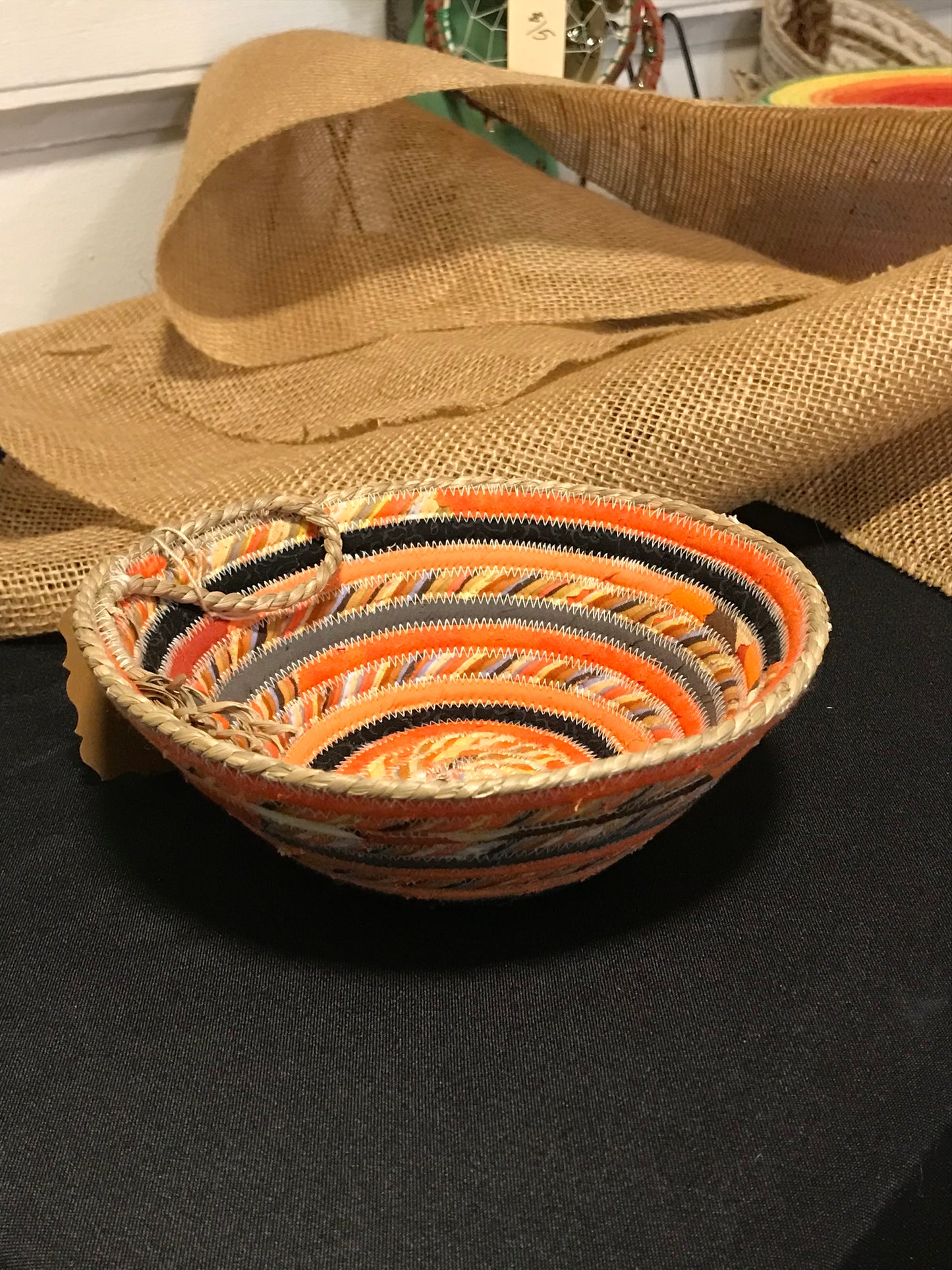 Custom Handcrafted Rope Basket - Orange Striped