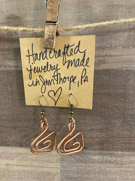 Copper Earrings - Small Swan Spiral