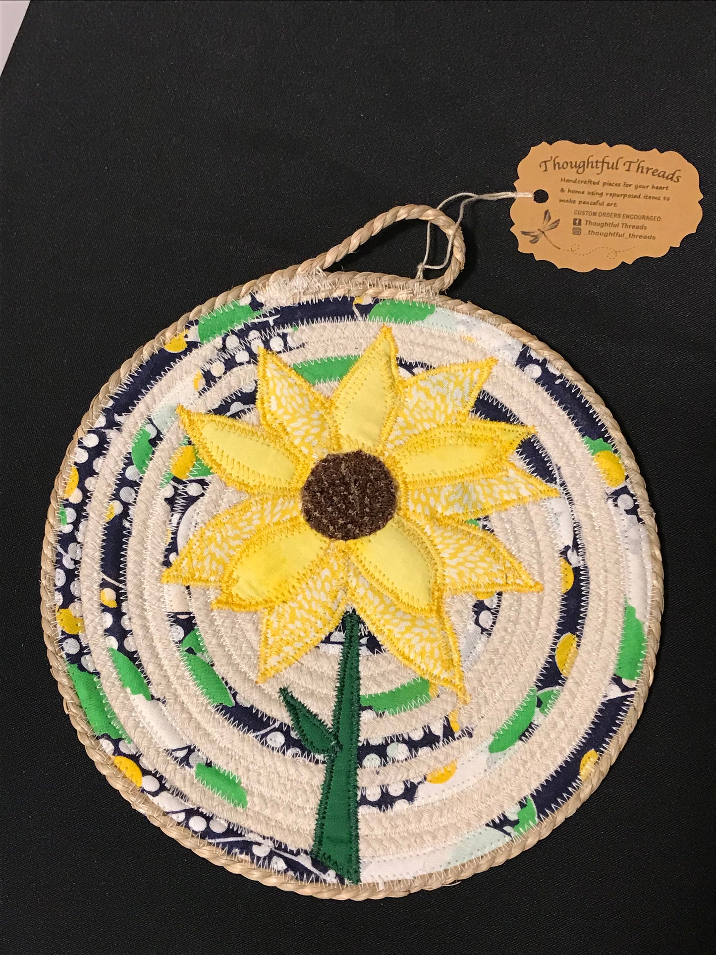 Custom Handcrafted Rope Trivet - Sunflower