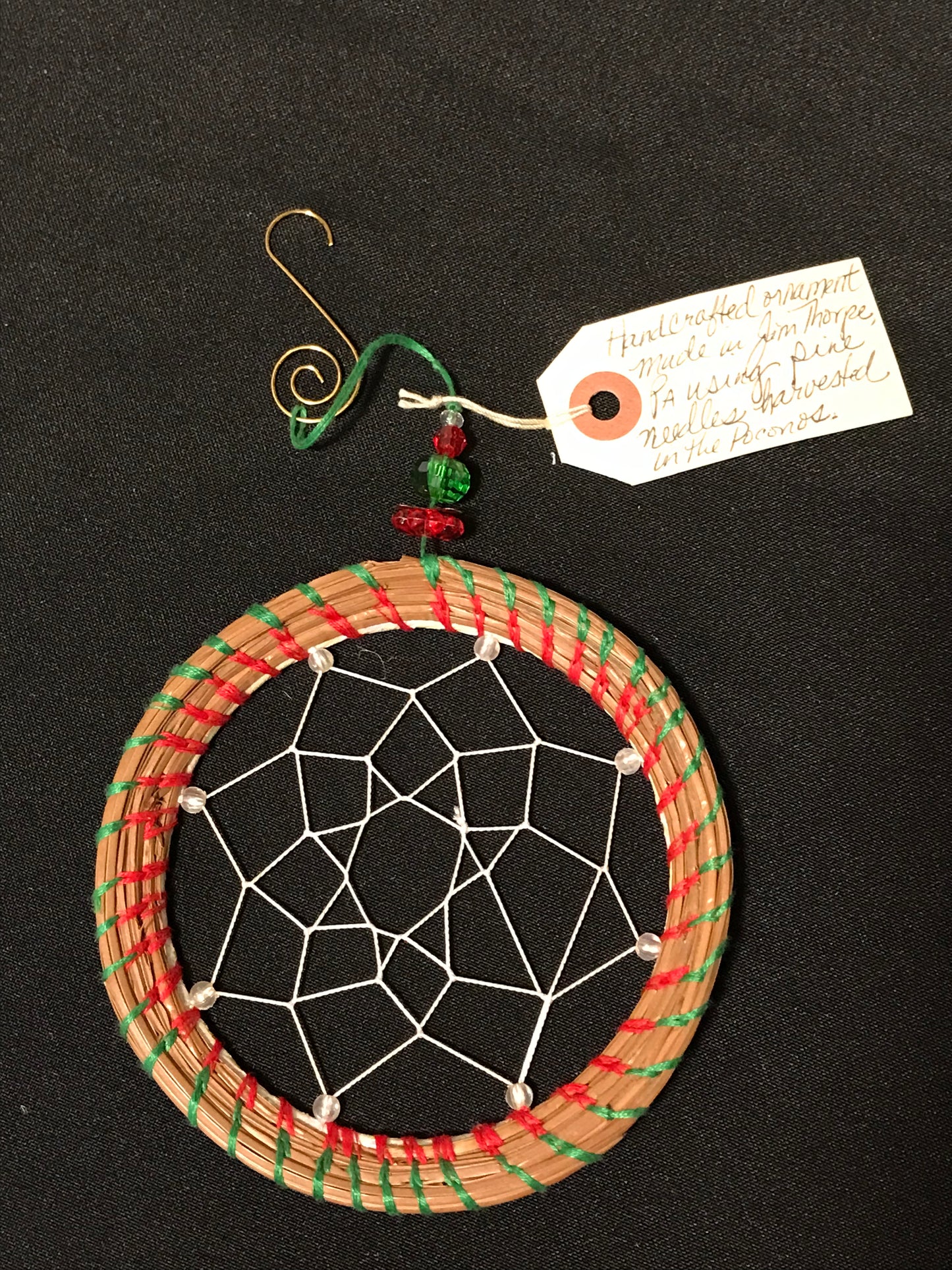 Handcrafted Pine Needle Ornament with Beads