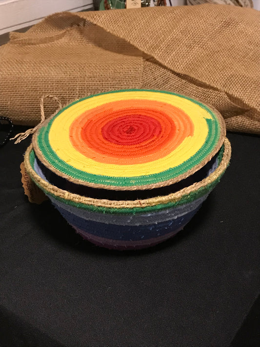 Custom Handcrafted Rope Basket - Rainbow Basket with Lid