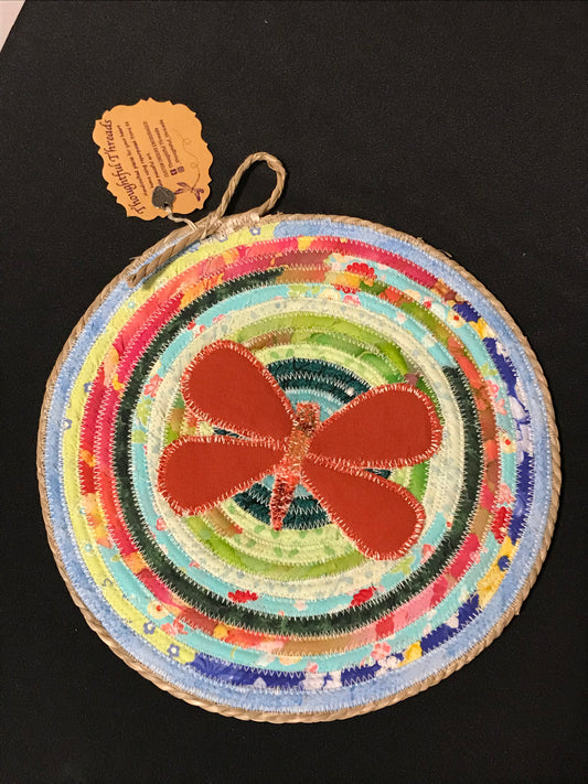 Custom Handcrafted Rope Trivet -Multicolor with Orange Butterfly