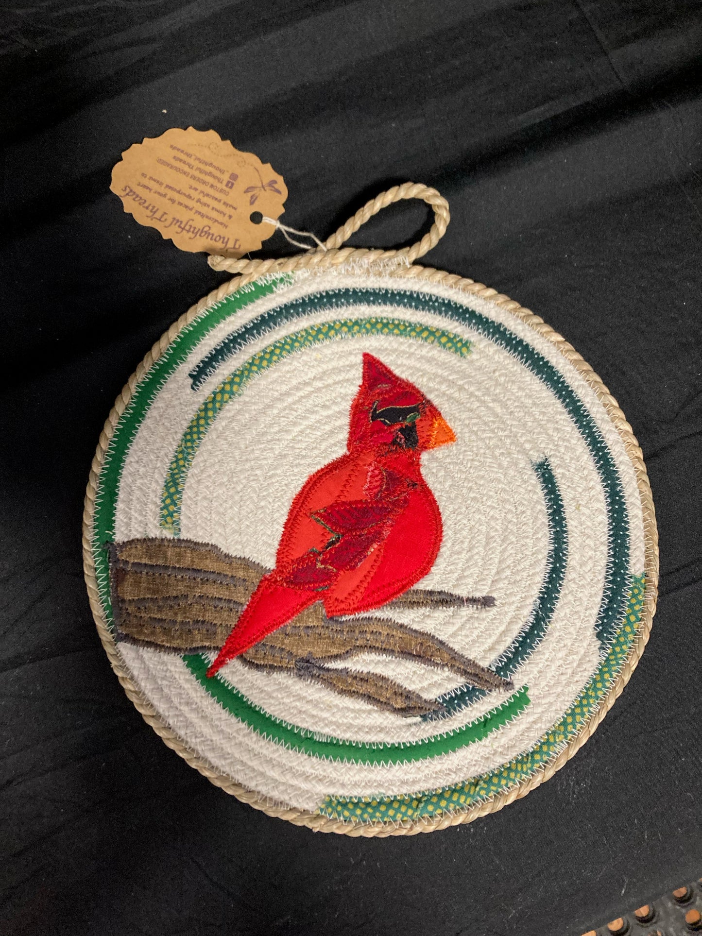 Custom Handcrafted Rope Trivet - Cardinal