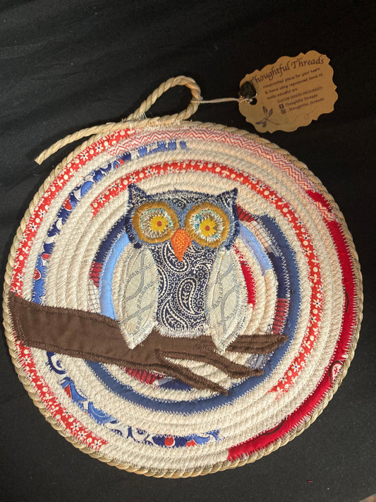 Custom Handcrafted Rope Trivet - Paisley Owl